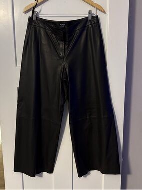 Worth Black Wide-Leg Leather Capri Pant